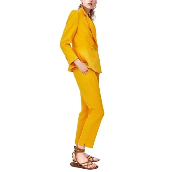 Zara mustard yellow straight leg trouser pant - Picture 2 of 11